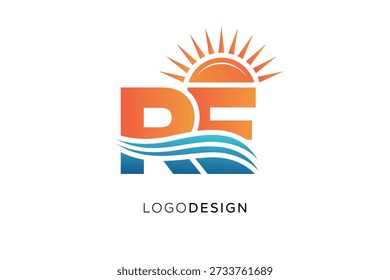 RE Letter Logo Monogram Sun Wave Design de marca moderno