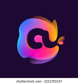 A letter logo in multicolor gradient splash blot. Negative space splash icon. Motion style rainbow glossy emblem. Perfect for cute app, modern nightlife design, vibrant advertising.