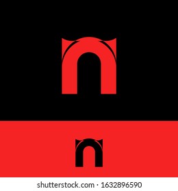 Letter logo "n" with the devilish concept. This lowercase letter "n" literally has very subtle "horns." Simple and minimalist