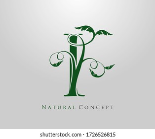 Letter I logo Nature concept, green tree and leaf symbol, initials I icon natural design Stock Vector.