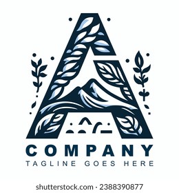 A letter logo with a nature-inspired theme, incorporating elements like leaves, flowers, or mountains
