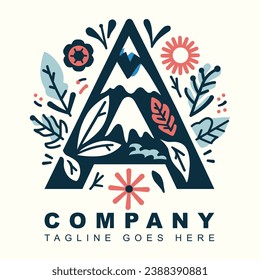 A letter logo with a nature-inspired theme, incorporating elements like leaves, flowers, or mountains
