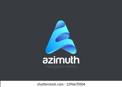 Letter A Logo as Navigation Compass Arrow design vector template. Technology Media Entertainment Symbol Logotype concept icon.