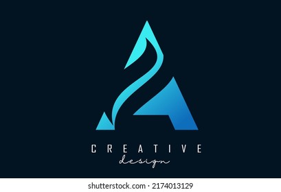 Letter A logo with negative space design and creative wave cuts. Letter with geometric design. Vector Illustration with letter and swoosh.