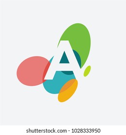 Letter a logo with the letter a in the negative space in white and and colorful ovals in the background.