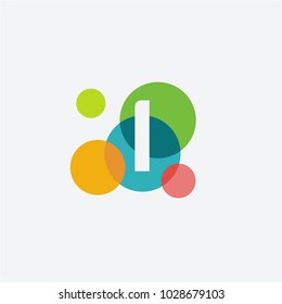 Letter i logo with the letter i in the negative space in white and and colorful circles in the background.