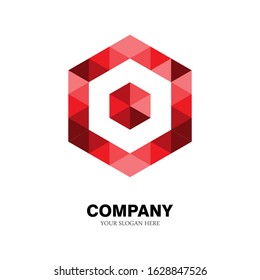 letter logo O, with a hexagon shape from a collection of triangles. modern template. red texture. isolated white. O logo technology for companies, digital and graphic graphics

