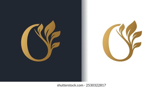 Letra logotipo O com design de conceito de natureza
