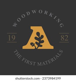 A letter logo with oak leaf and acorn. Negative space style circle emblem template. Vector icon for your ecology identity, royal brand, organic nature symbol, university coat of arms, vintage label.