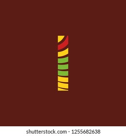 Letter I logo on dark background with bright colors, African culture, safari decoration