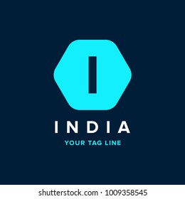letter I logo on a polygon blue background. Initial letter uppercase polygon shape negative design logo.