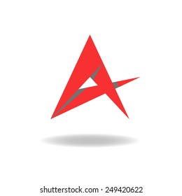 Letter A logo overlapping layers paper material, idea technology icon, imposition levels abstract red star shape 