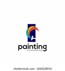 I letter logo and paint drop design combination, Colorful logo template