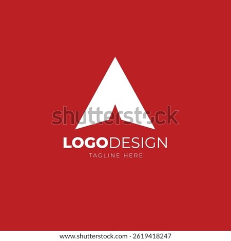 The letter A logo as a paper plane, the arrow upwards, the letter A logo is red. 