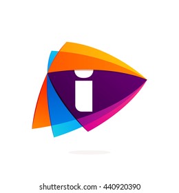 Letter I logo in Play button icon. Triangle intersection icon. Colorful vector design for app icon, corporate identity, card, labels or posters.