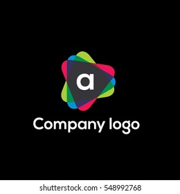 Letter a logo in Play button icon. Rounded triangle  icon.  Vector design element suitable for social media, app icon, corporate identity, card, labels or posters. Triangle sign (symbol, logo element)
