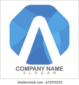 Letter a logo in polygon circle with blue sky mix color