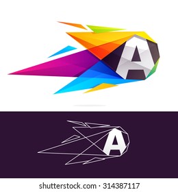 Letter A logo with polygonal comet. 