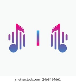 letter I Logo with Pulse music player element. Logo template electronic music, equalizer, dj, nightclub, disco. Audio wave logo concept, Multimedia