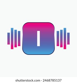 letter I Logo with Pulse music player element. Logo template electronic music, equalizer, dj, nightclub, disco. Audio wave logo concept, Multimedia