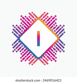 letter I Logo with Pulse music player element. Logo template electronic music, equalizer, dj, nightclub, disco. Audio wave logo concept, Multimedia