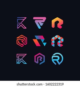 letter logo R full color gradient vector template