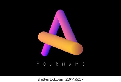 Letter A logo with rainbow 3d gradient. Creative vector illustration with typographic and vibrant gradient shape. Liquid color path.  