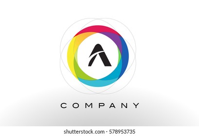 A Letter Logo with Rainbow Circle Design. Colorful Rounded Circular Letter Design 