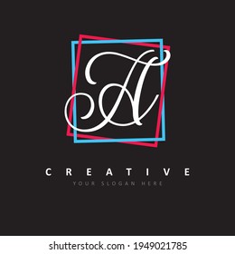 Letter A Logo With Red and Blue Frame Design