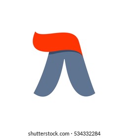 Letter A logo with a red flag line. Fast speed vector script type.