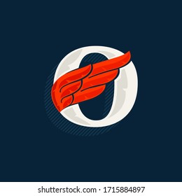 Logo de la letra A con ala roja. Fuente serif clásica con sombra hecha de líneas. Icono vector perfecto para etiquetas deportivas, carteles de envío, identidad de energía, etc.