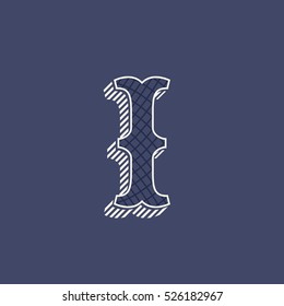 I letter logo in retro money style with line pattern and shadow. Slab serif type. Vintage vector font for labels and posters.