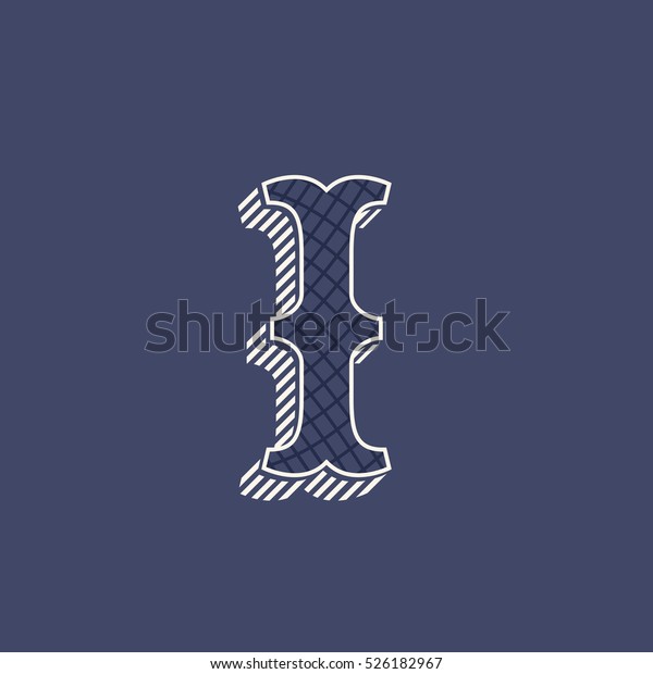 I\
letter logo in retro money style with line pattern and shadow. Slab\
serif type. Vintage vector font for labels and\
posters.
