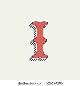 I letter logo. Retro western alphabet with line texture. Slab serif font. Vector vintage typography for your posters, sportswear, club t-shirt, banner, etc.