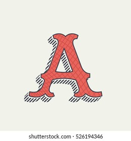 Letter A logo. Retro western alphabet with line texture. Slab serif font. Vector vintage typography for your posters, sportswear, club t-shirt, banner, etc.