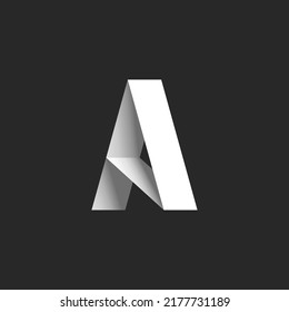 Letter A logo ribbons bold 3d font typographic design element, paper cut material design mockup, black and white gradient, creative identity emblem.