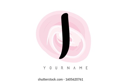 I Letter Logo with Rounded Watercolor Pastel Aquarella Brush Vector Design.