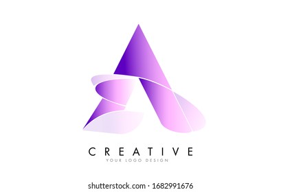 Letter A Logo with Satin texture and Fluid Look Vector Design.