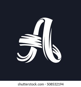 Letter A logo script typeface. Handwritten brush alphabet. Old style vintage script font. White vector typeface for labels, posters and cards.