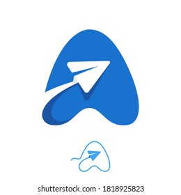 Letter A logo set consisting of line and negative space paper plane icons. Designed for flight company advertising, travel sign, airways identity, etc.