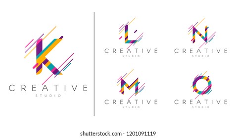 Letter logo set. Letter design for company name - K, L,M , N, O.  Abstract letters design, made of various geometric shapes in color. 