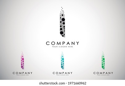 I Letter Logo set with Dispersion Effect and Dots, Bubbles, Circles. O Dotted letter in black, purple, blue and green gradient vector illustration.	
