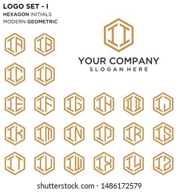 Letter I logo set. Hexafon initials logo concept. Modern geometric flat design vector