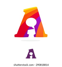 A letter logo, speech bubble negative space volume vector icon