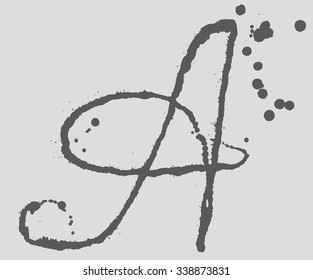 Letter A logo. Splatter Black Ink Background. Hand Drawn Spray Blots and Splashes Paint Vector Illustration. Grunge ink stains template for design of logotypes, banners and posters.