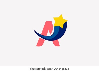 letter A logo split in half by a star