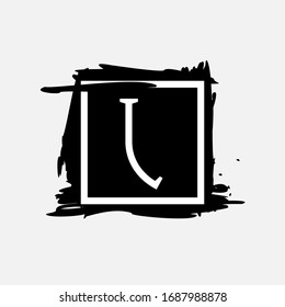 Letter I logo in square frame at ink dry brush strokes with rough edges. Vector serif font perfect for premium labels, vintage posters and modern identity, etc.