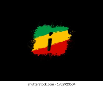 I Letter Logo In Square Grunge Shape With Splatter and Rasta Color. Letter I Reggae Style Icon Design.