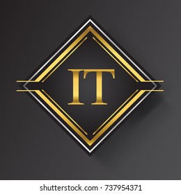 IT Letter logo in a square shape gold and silver colored geometric ornaments.