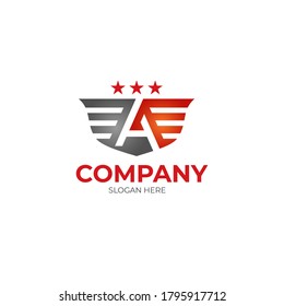 Letter A Logo - Star Flag Monogram Icon - Initial Shield Wing Vector Illustration
